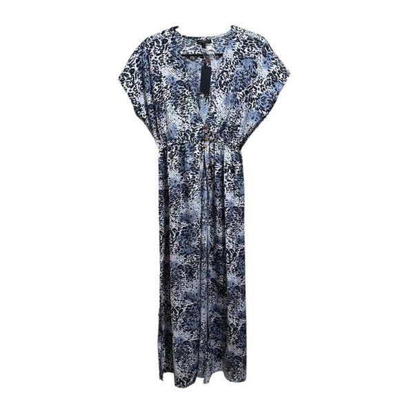 Kendall & Kylie Size S Blue Animal Print Beach Maxi Slits Swim Cover Up NWT - Picture 1 of 9